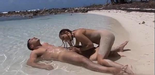  Roberta Gemma hot brunette having sex on the beach